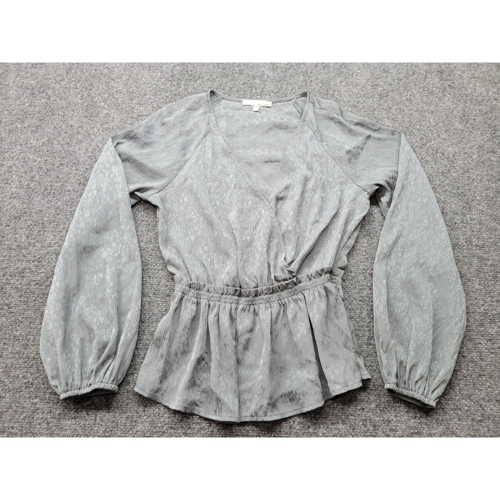 June & Hudson Grey Abstract Peplum Blouse V-Neck Long Sleeve Small J44191A01